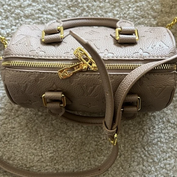 Cross-Body Taupe Satchel with Gold Accents - Picture 1 of 13